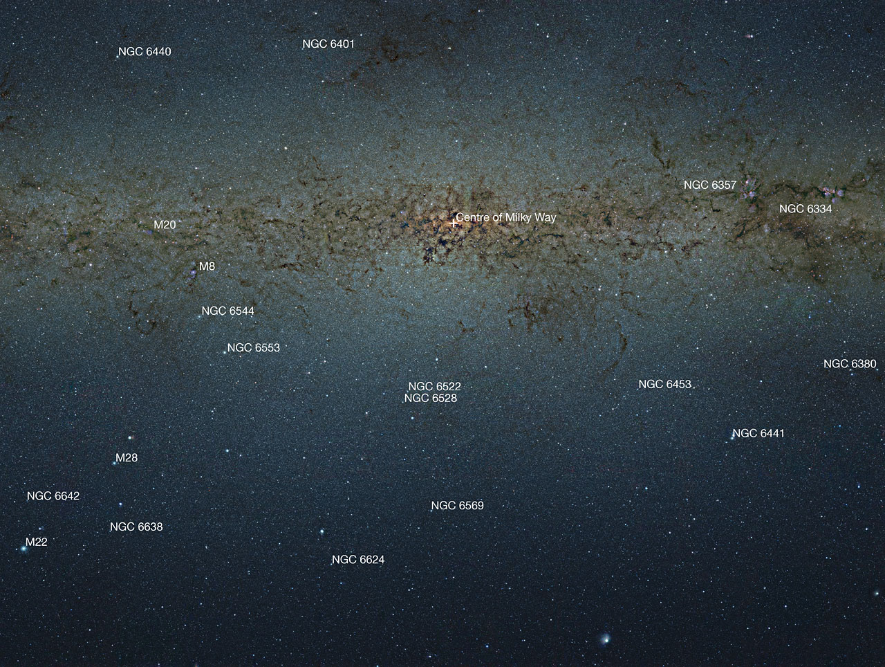 Milky Way Sky Map Annotated Map Of Vista's View Of The Centre Of The Milky Way | Eso United  States