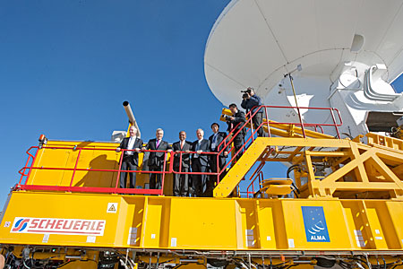 Guests at the ALMA inauguration on a transporter