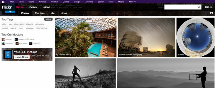 Screenshot der „Your ESO Pictures”-Flickrgruppe