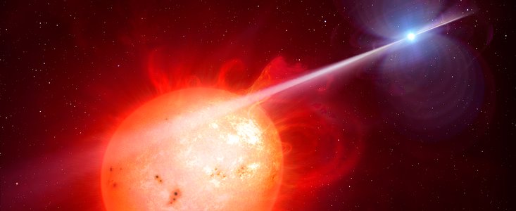 Künstlerische Darstellung des exotischen Doppelsternsystems AR Scorpii