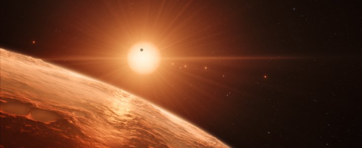 Illustration af TRAPPIST-1 exoplanetsystemet