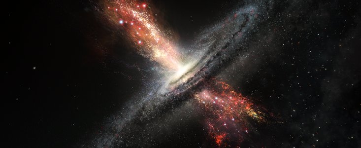 Vue d’artiste d’étoiles nées au sein de jets issus de trous noirs supermassifs