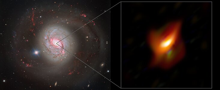 La galaxia Messier 77 y una visión más de cerca de su núcleo activo