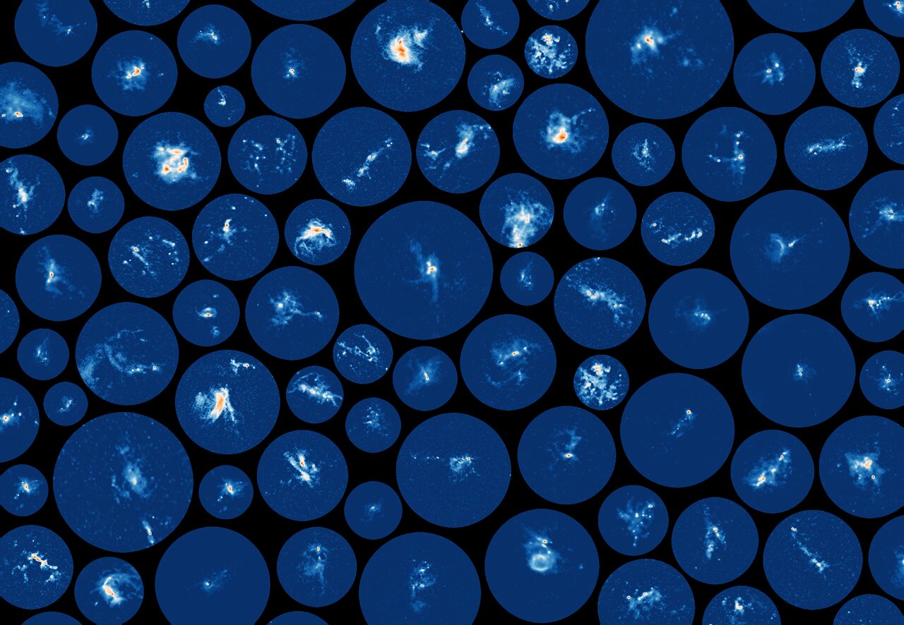 Collage of many of the young star clusters observed with ALMA as part of the ALMAGAL survey