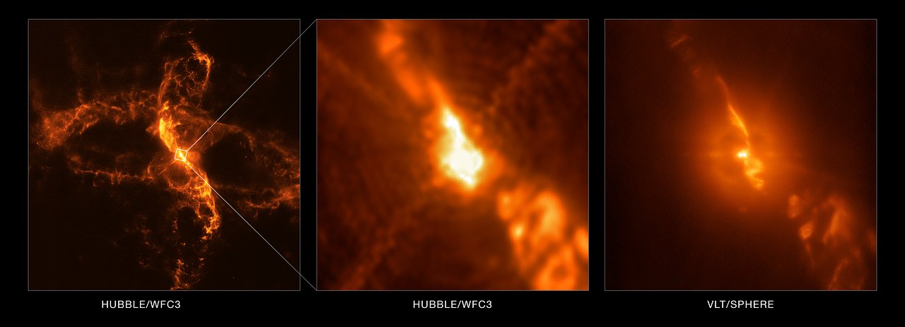 ESO overgår Hubble i dette billede af R Aquari dobbeltstjernen