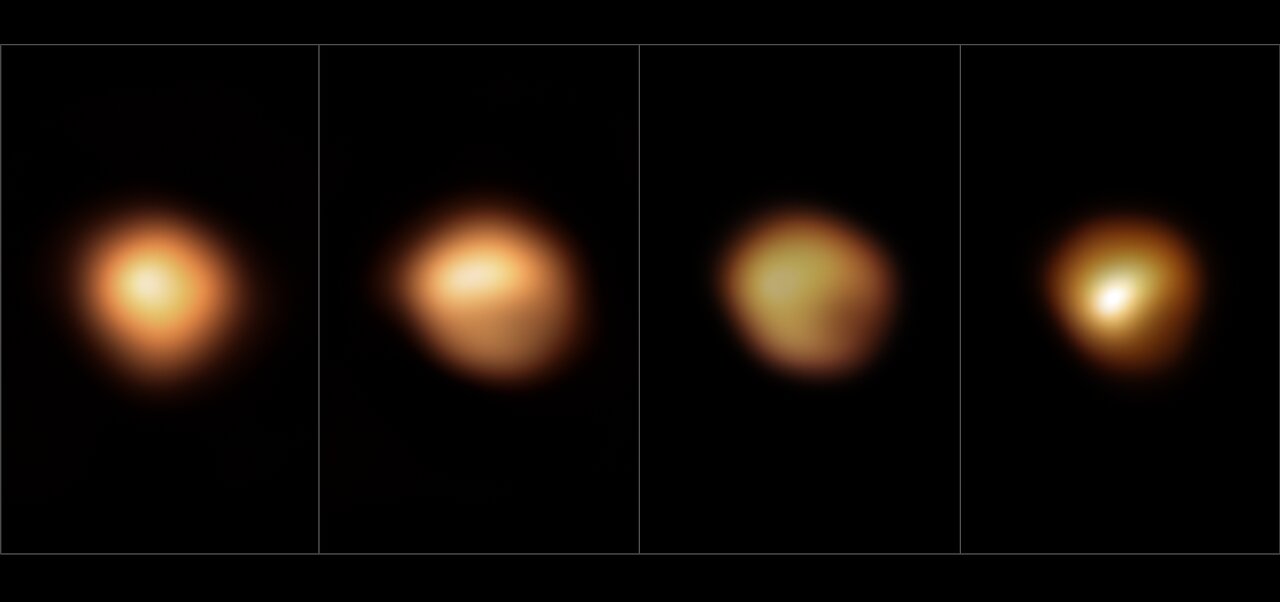 Visible light images of the star Betelgeuse, showing dust clouds transiting across its disc.