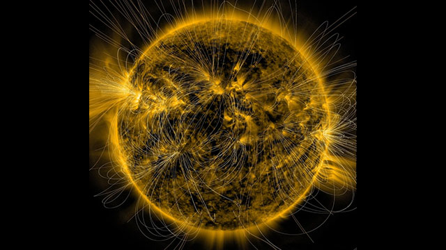 The different magnetic fields interacting on the Sun’s surface, creating solar flares and sunspots