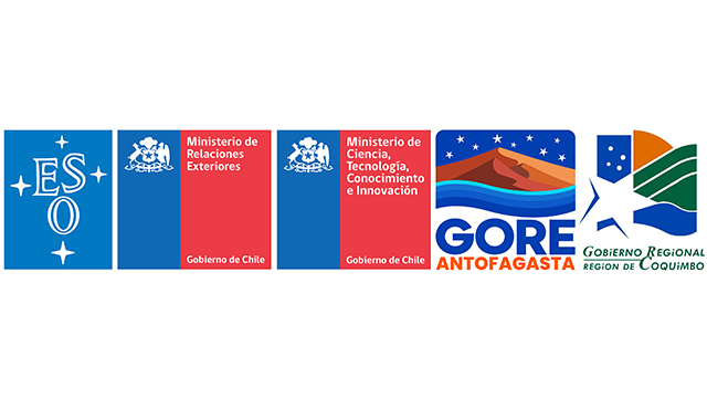 Logos de ESO, Ministerio de Relaciones Exteriores de Chile, Ministerio de Ciencia de Chile, Gobierno Regional de Antofagasta y Gobierno Regional de Coquimbo