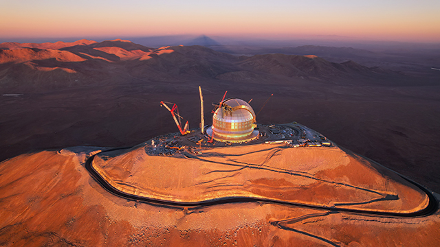 The sunset shines on the ELT