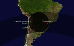 Path of the shadow of Makemake as it crossed the Earth on 23 April 2011
