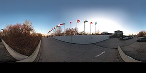 ESO Headquarters with flags flying