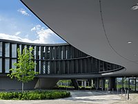 A curved new building