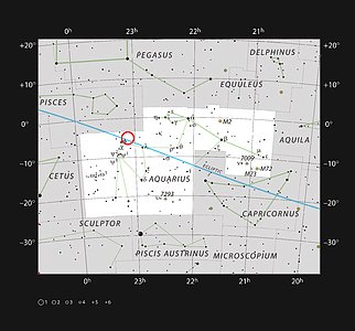 The ultracool dwarf star TRAPPIST-1 in the constellation of Aquarius