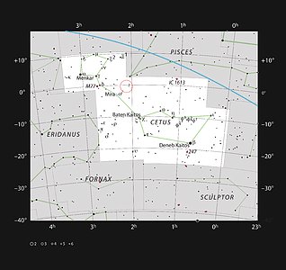 The location of the galaxy Markarian 1018 in the constellation of Cetus