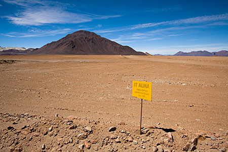 A sign on Chajnantor for ALMA optical fibre cable