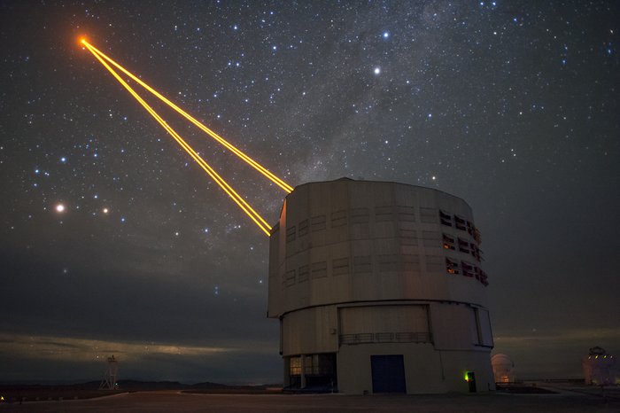 Pillars of light atop Paranal