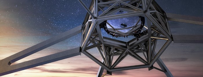 Rendering of the M2 mirror (a SENER project)  in position in the ELT telescope