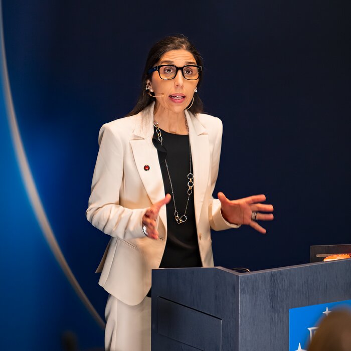 Mariafelicia de Laurentis speaks at the EHT press conference