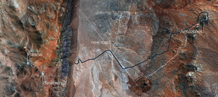 Mapa da estrada para o Cerro Armazones