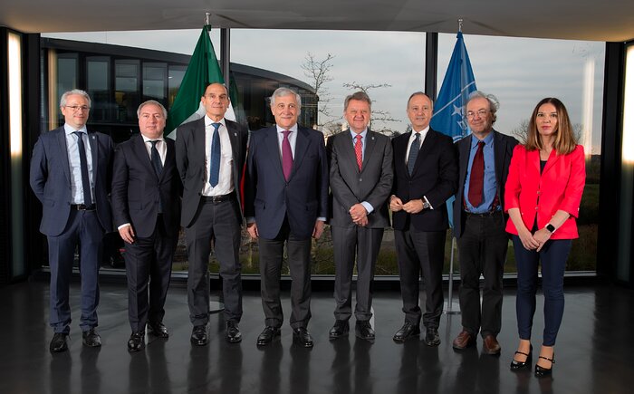 Group photo taken during the visit of Antonio Tajani to ESO Headquarters