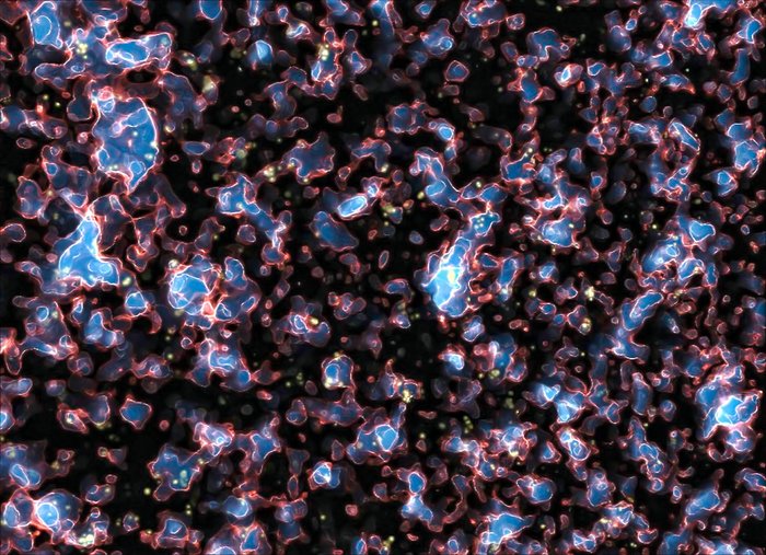 Galaxies during the era of reionisation in the early Universe (simulation)