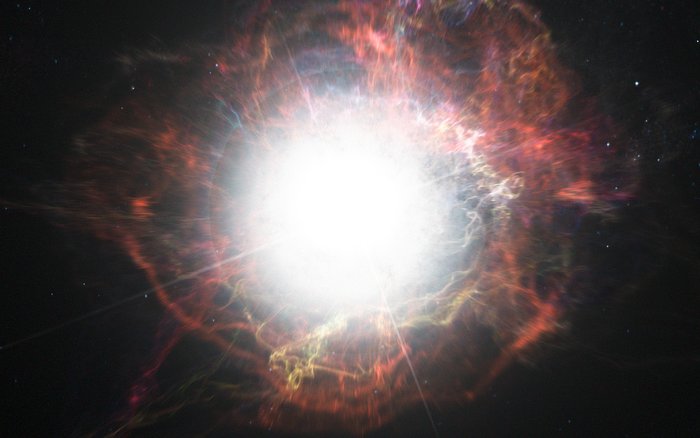 Artist’s impression of dust formation around a supernova explosion