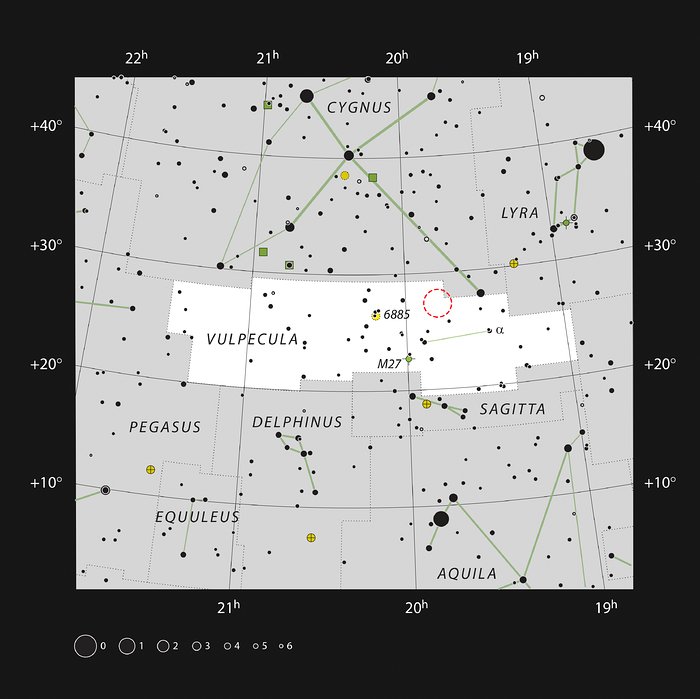 Poloha novy Vul 1670 v souhvězdí Lištičky