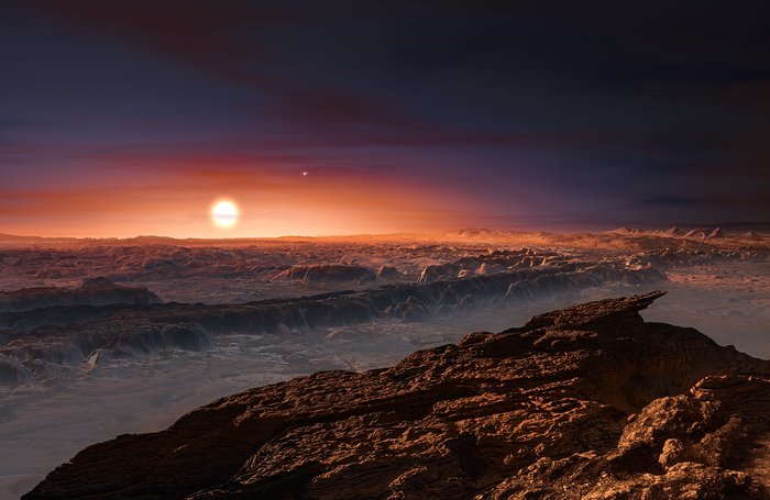 Vue d’artiste de la planète en orbite autour de Proxima du Centaure