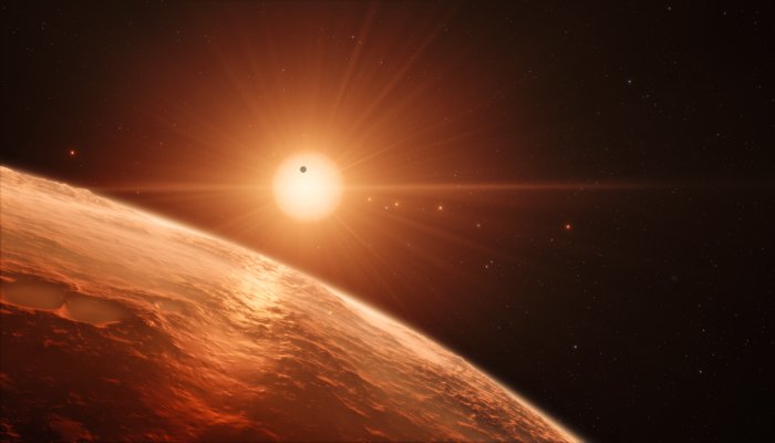 Artist’s impression van het planetenstelsel van TRAPPIST-1