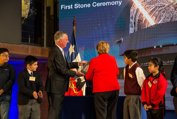 The President of Chile, Michelle Bachelet, seals the time capsule at the first stone ceremony for the ELT