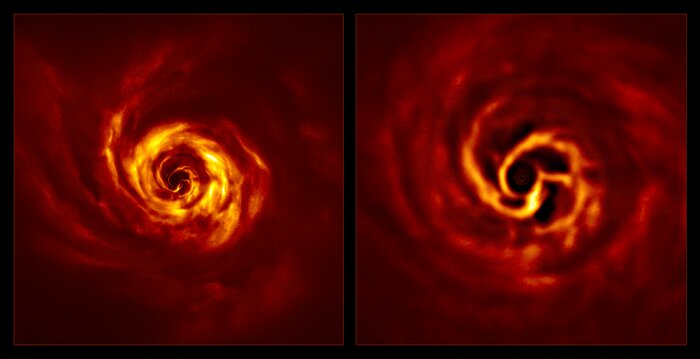 SPHERE-billeder af systemet AB Aurigae (side om side)