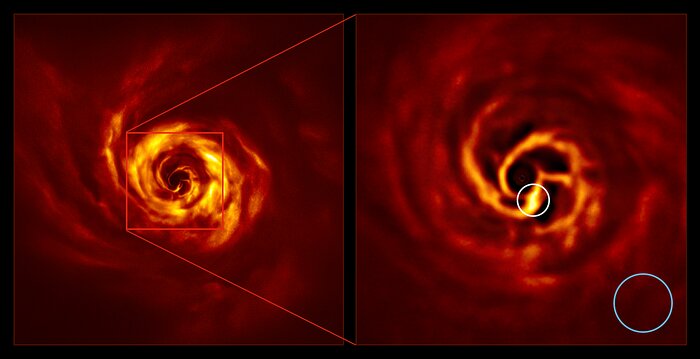 Imagens SPHERE do sistema AB Aurigae (lado a lado, anotadas)