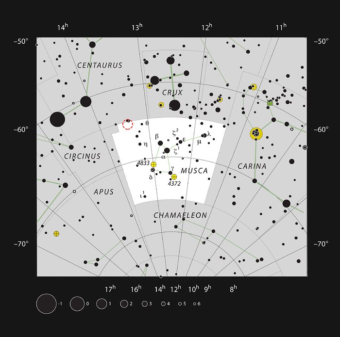 Ubicazione del sistema TYC 8998-760-1 nella costellazione della Mosca