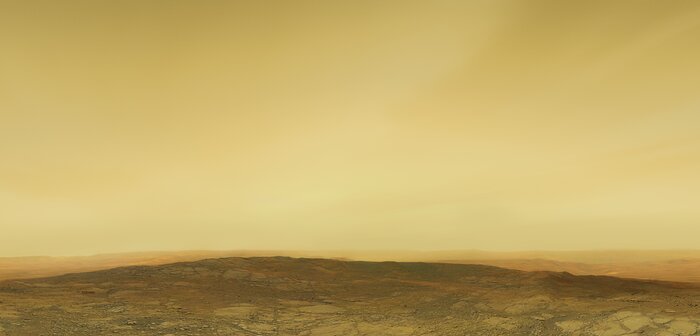 Artist’s impression van het oppervlak en de atmosfeer van Venus (zonder moleculen)