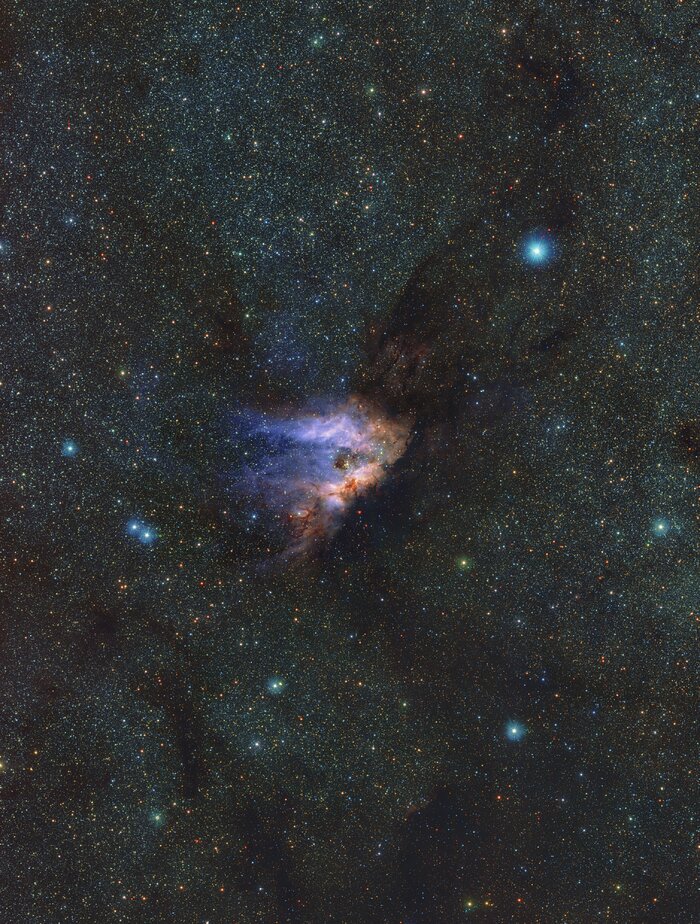 Een infraroodbeeld van de nevel Messier 17