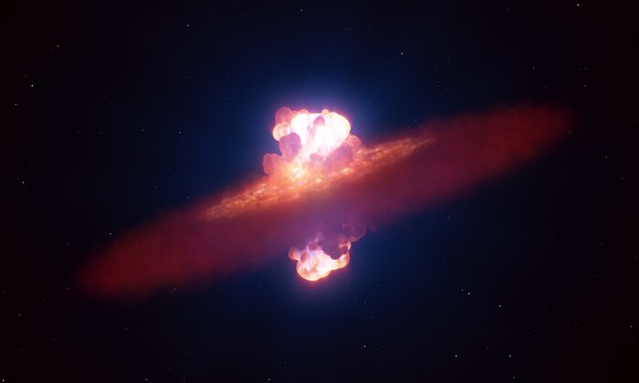 Umělecká představa počátečního tvaru exploze supernovy