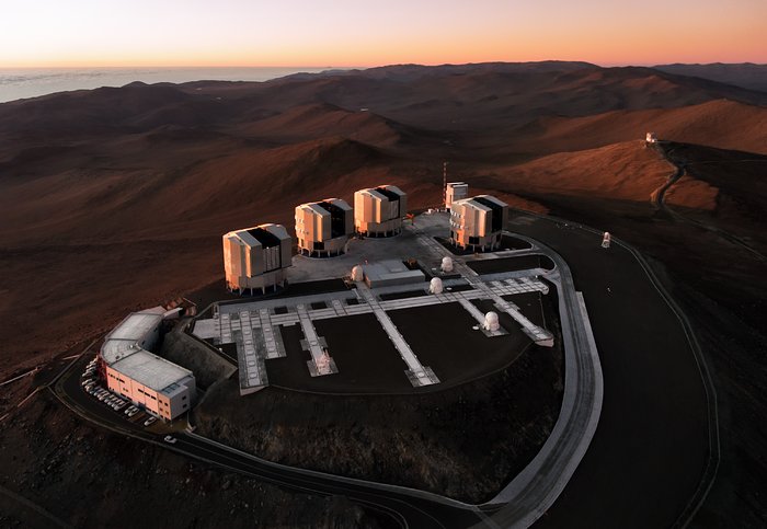 Aerial sunset over Paranal