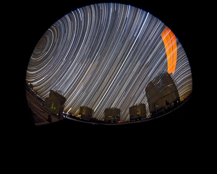 Star trails at Paranal with laser