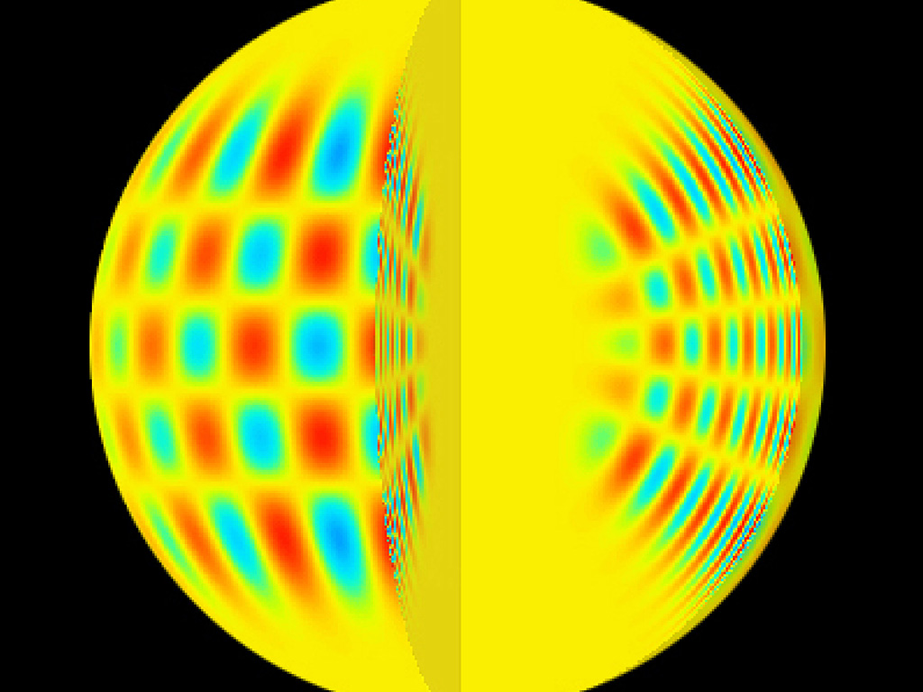 Conceção artística da ressonância de ondas acústicas no interior de uma estrela semelhante ao Sol.